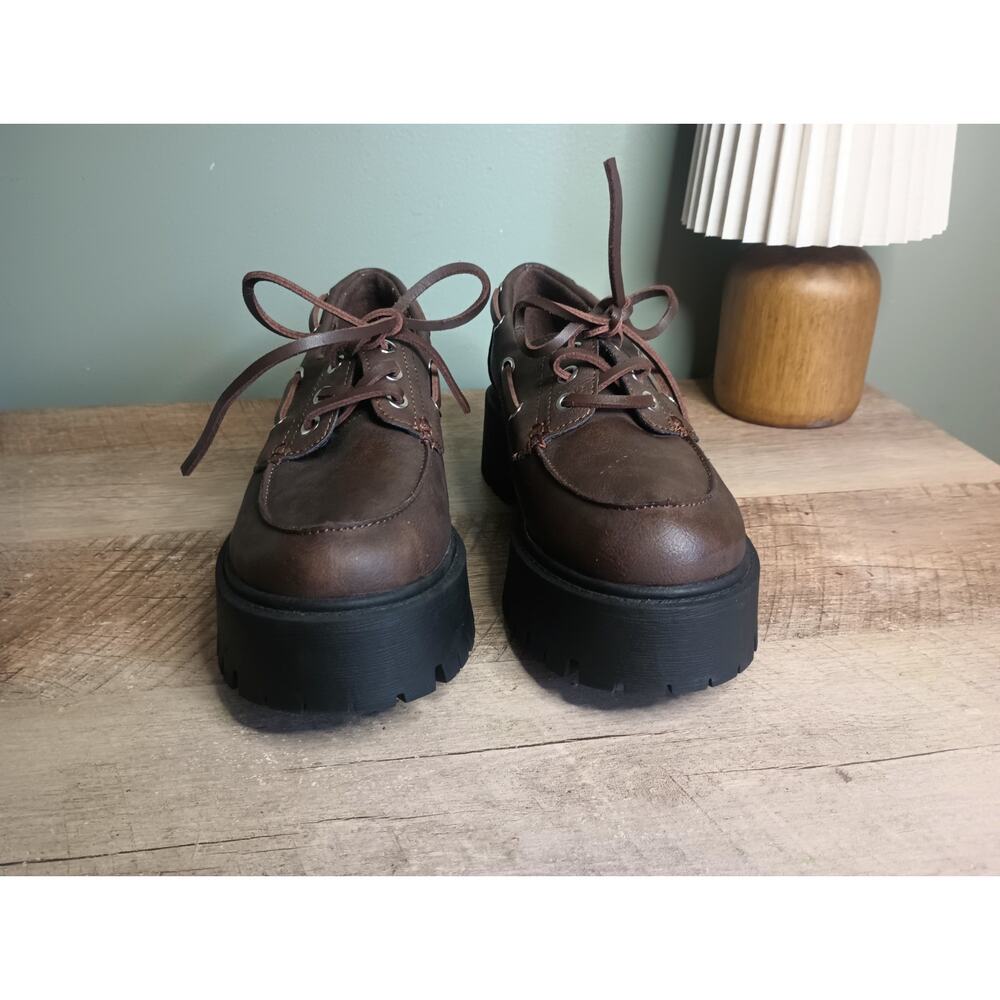 No Boundaries Womens Chunky Platform Oxford Shoes 7 Brown Grunge Academia - Picture 3 of 10